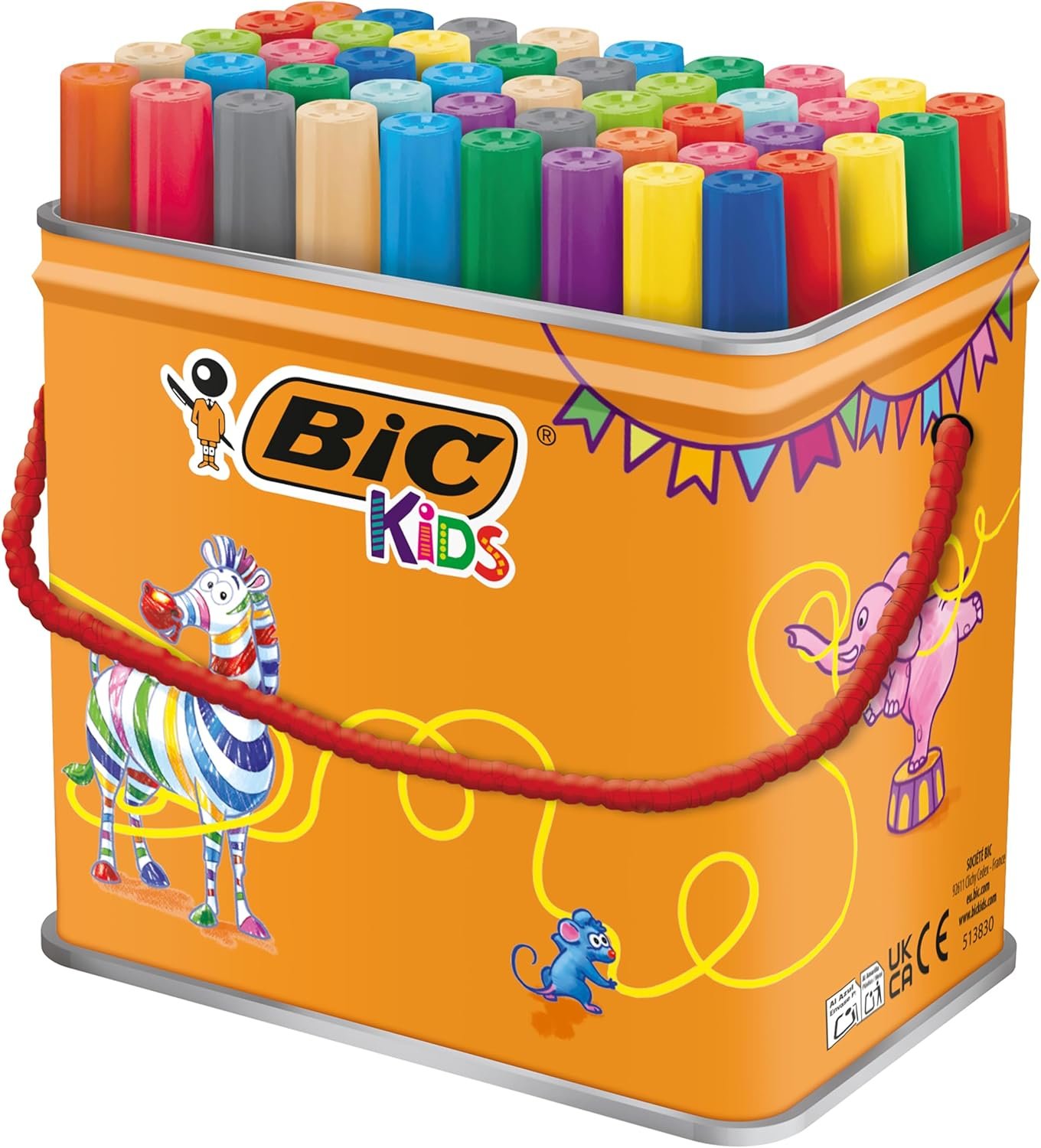 BIC Kids Visacolor XL Colouring Pens with Wide Tip, Washable, Water-Based Ink – Assorted Colours, Pot of 48